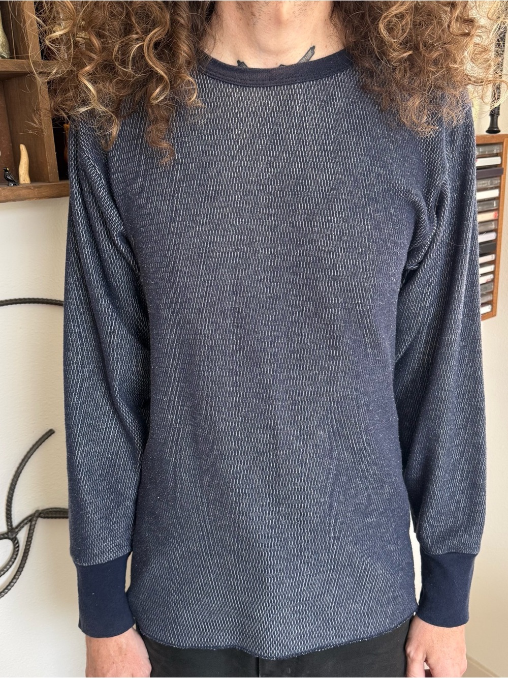 Vintage 90s Navy Blue Honeycomb Thermal Indera Mills ~ Size Large